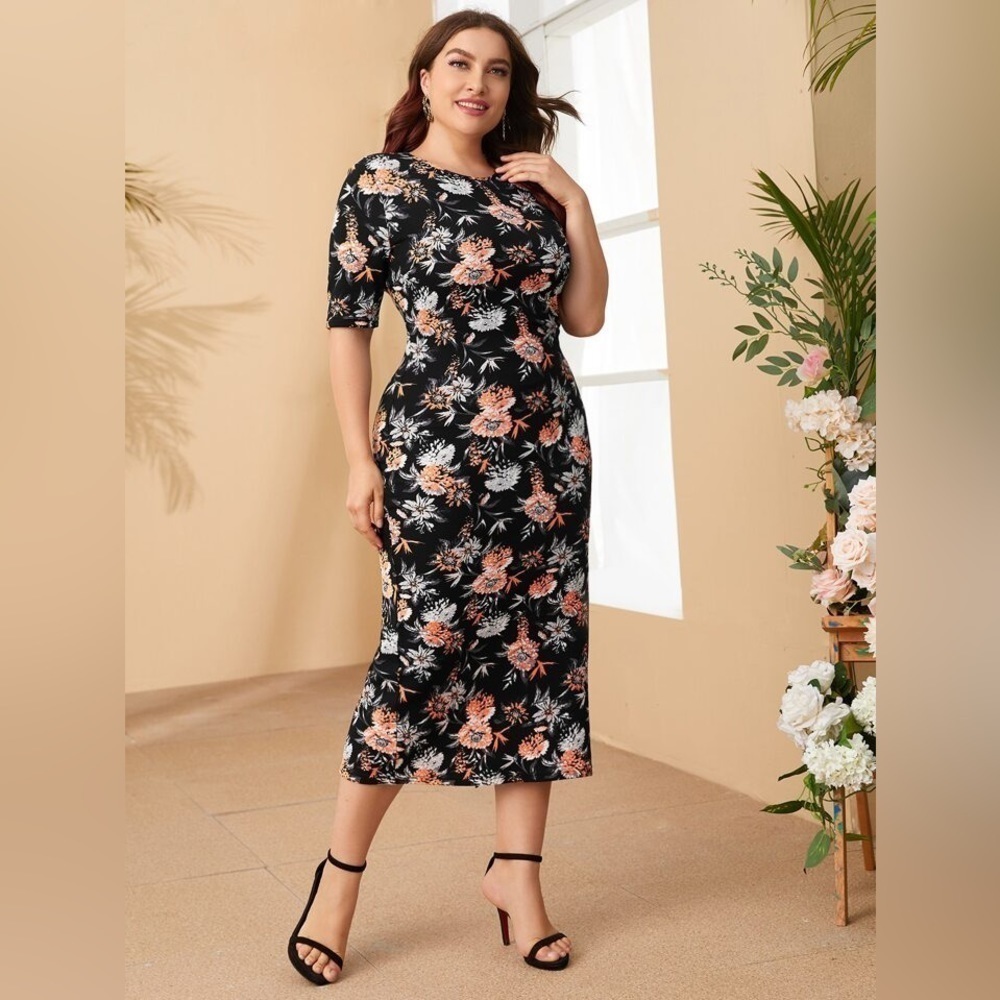 SHEIN Plus Slit Back Allover Floral Dress Size 1x
